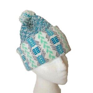Pistil Knit Hat Fair Isle Beanie Cap Pom Pom Boho Winter